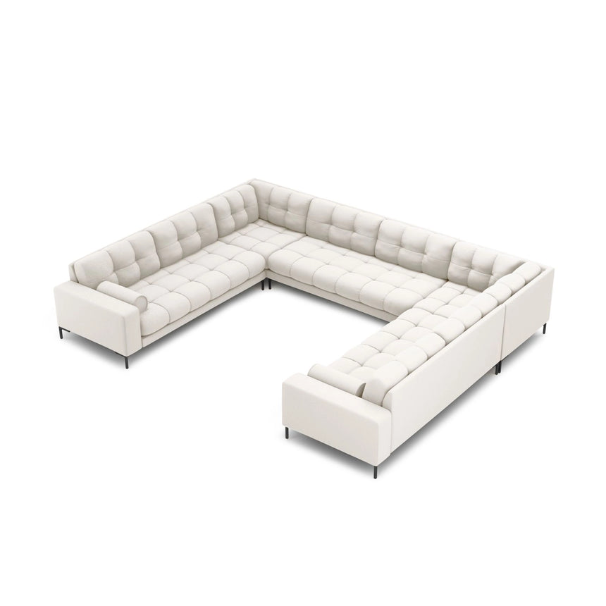 Bali 9-Sitzer Panorama Sofa aus Strukturierter Stoff in Hellbeige (Neve 02), Beine in Schwarzes Metall, 327x256x75 cm von Cosmopolitan Design – Bild 1