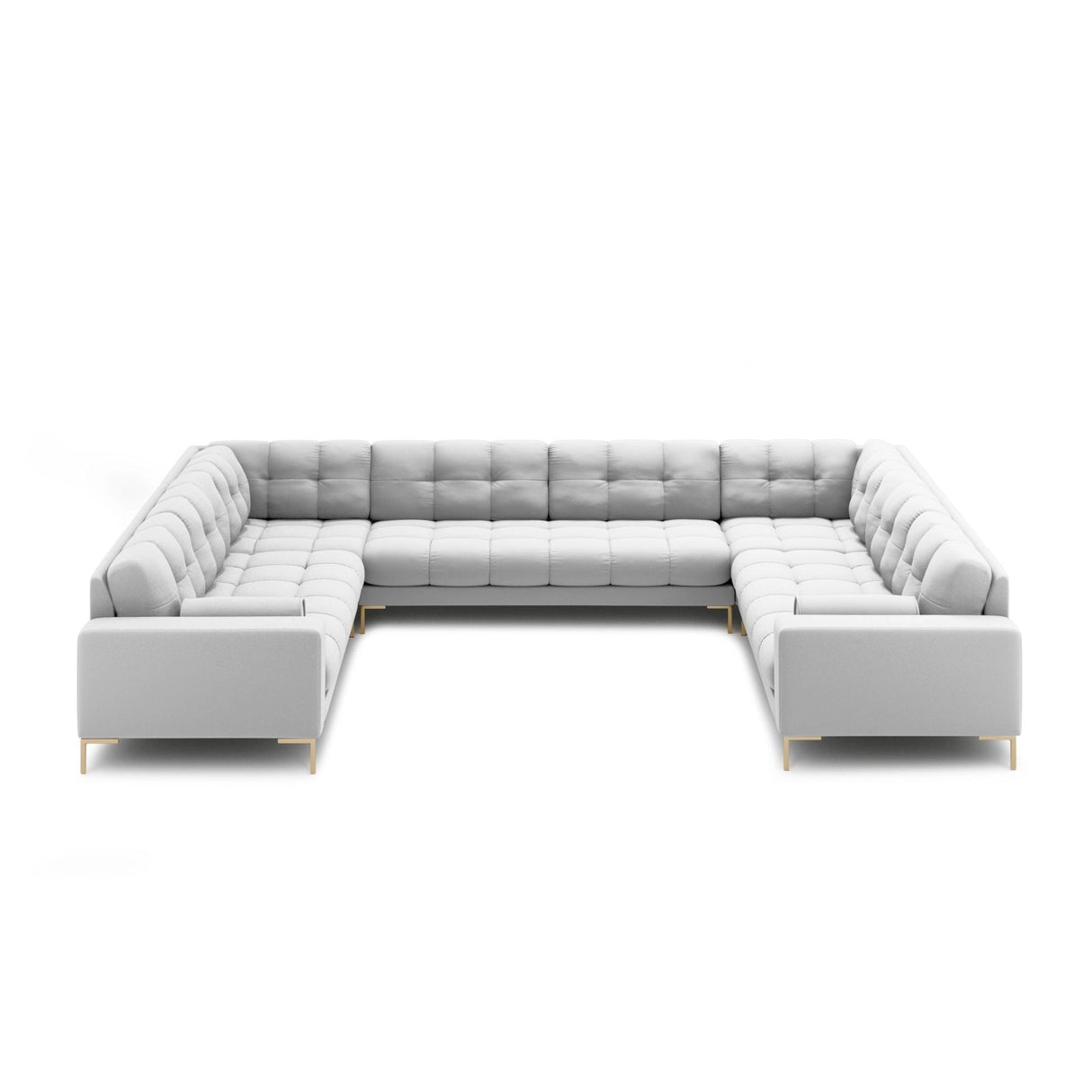 Bali 9-Sitzer Panorama Sofa aus Strukturierter Stoff in Hellgrau (Neve 80), Beine in Goldmetall, 327x256x75 cm von Cosmopolitan Design – Bild 3