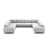 Bali 9-Sitzer Panorama Sofa aus Strukturierter Stoff in Hellgrau (Neve 80), Beine in Goldmetall, 327x256x75 cm von Cosmopolitan Design – Bild 3
