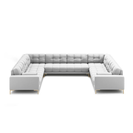 Bali 9-Sitzer Panorama Sofa aus Strukturierter Stoff in Hellgrau (Neve 80), Beine in Goldmetall, 327x256x75 cm von Cosmopolitan Design – Bild 3