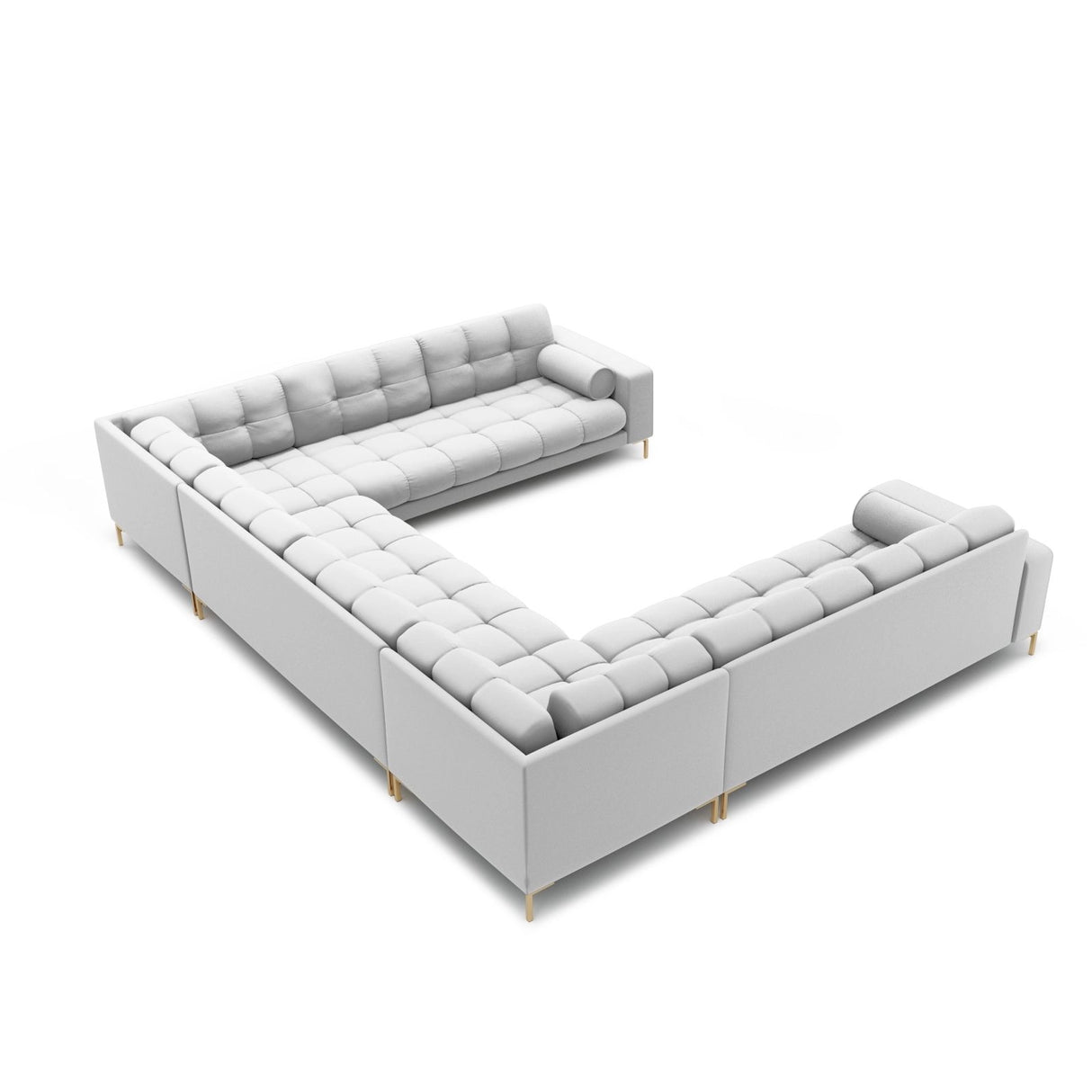 Bali 9-Sitzer Panorama Sofa aus Strukturierter Stoff in Hellgrau (Neve 80), Beine in Goldmetall, 327x256x75 cm von Cosmopolitan Design – Bild 4