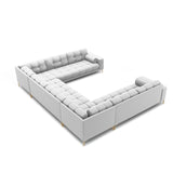 Bali 9-Sitzer Panorama Sofa aus Strukturierter Stoff in Hellgrau (Neve 80), Beine in Goldmetall, 327x256x75 cm von Cosmopolitan Design – Bild 4