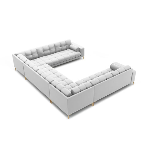 Bali 9-Sitzer Panorama Sofa aus Strukturierter Stoff in Hellgrau (Neve 80), Beine in Goldmetall, 327x256x75 cm von Cosmopolitan Design – Bild 4
