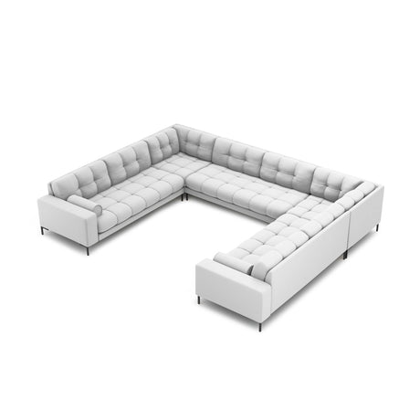 Bali 9-Sitzer Panorama Sofa aus Strukturierter Stoff in Hellgrau (Neve 80), Beine in Schwarzes Metall, 327x256x75 cm von Cosmopolitan Design – Bild 1
