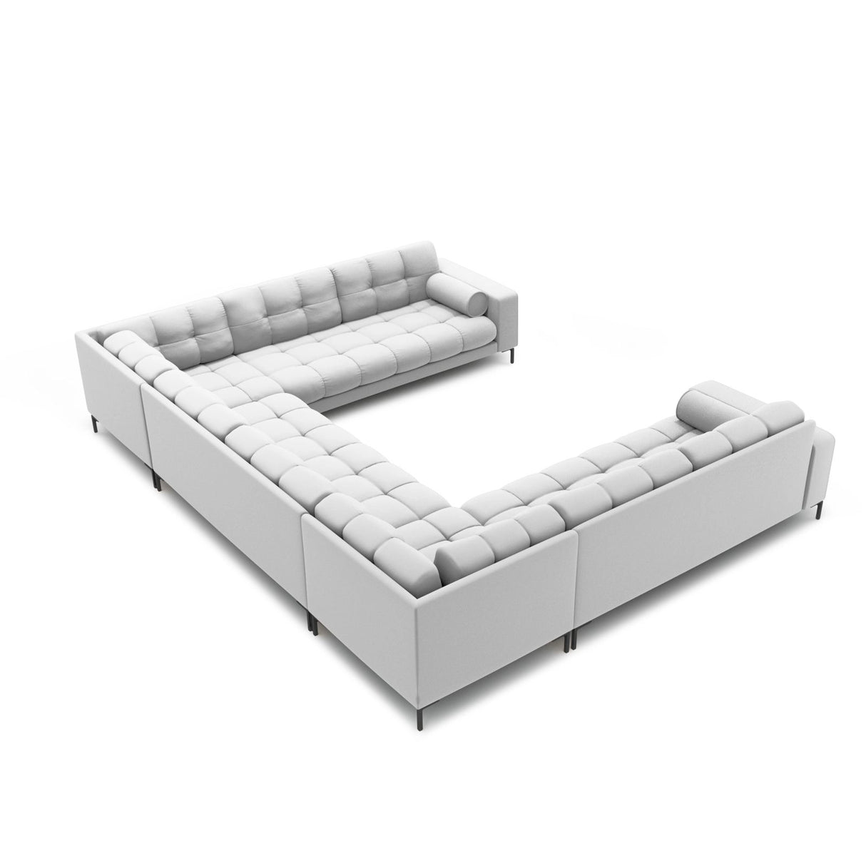 Bali 9-Sitzer Panorama Sofa aus Strukturierter Stoff in Hellgrau (Neve 80), Beine in Schwarzes Metall, 327x256x75 cm von Cosmopolitan Design – Bild 4