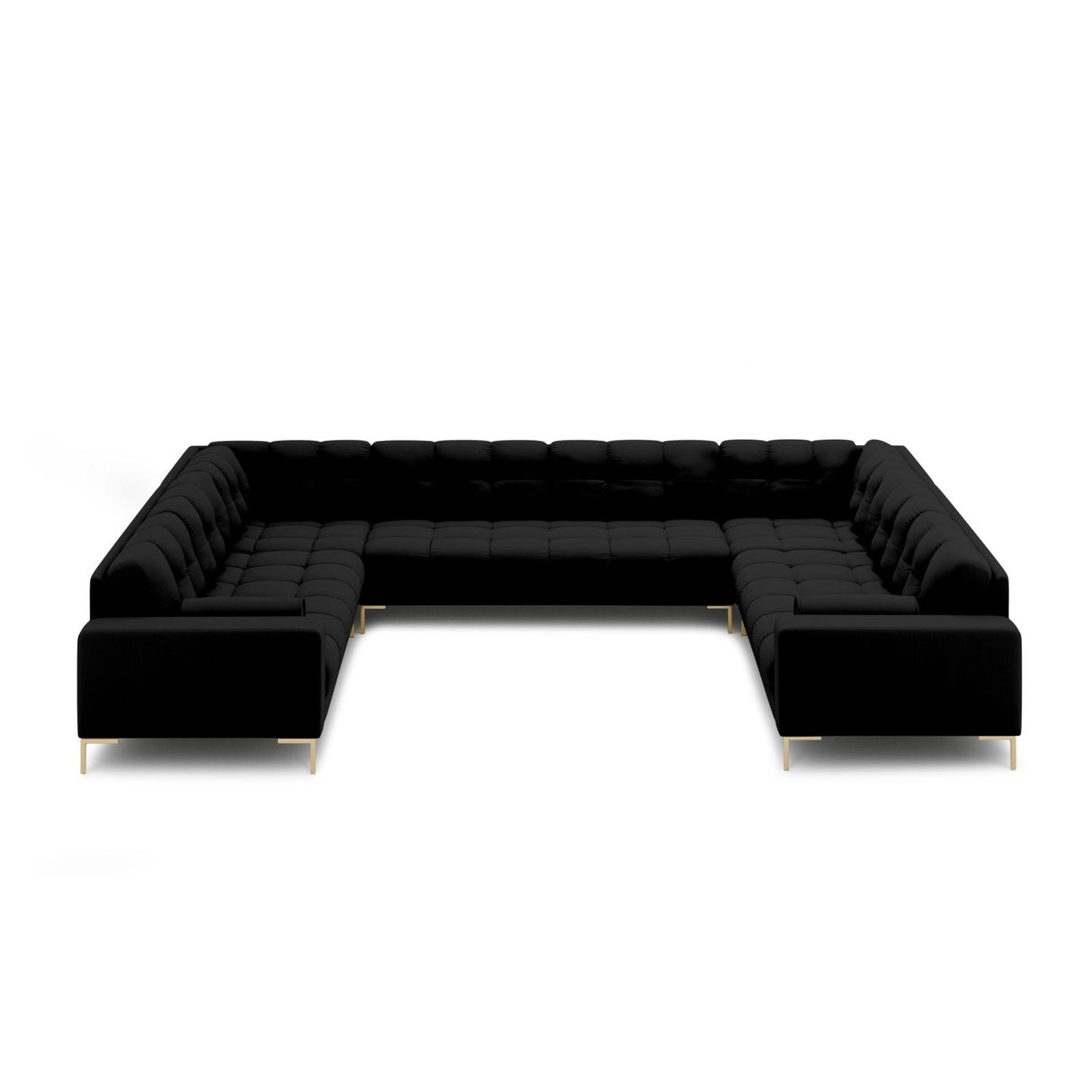 Bali 9-Sitzer Panorama Sofa aus Strukturierter Stoff in Schwarz (Neve 100), Beine in Goldmetall, 327x256x75 cm von Cosmopolitan Design – Bild 3