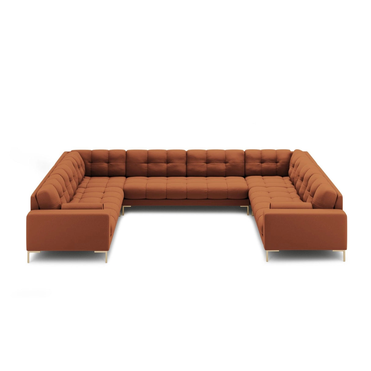 Bali 9-Sitzer Panorama Sofa aus Strukturierter Stoff in Ziegelstein (Neve 52), Beine in Goldmetall, 327x256x75 cm von Cosmopolitan Design – Bild 3