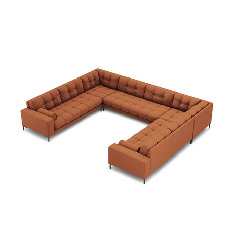 Bali 9-Sitzer Panorama Sofa aus Strukturierter Stoff in Ziegelstein (Neve 52), Beine in Schwarzes Metall, 327x256x75 cm von Cosmopolitan Design – Bild 1