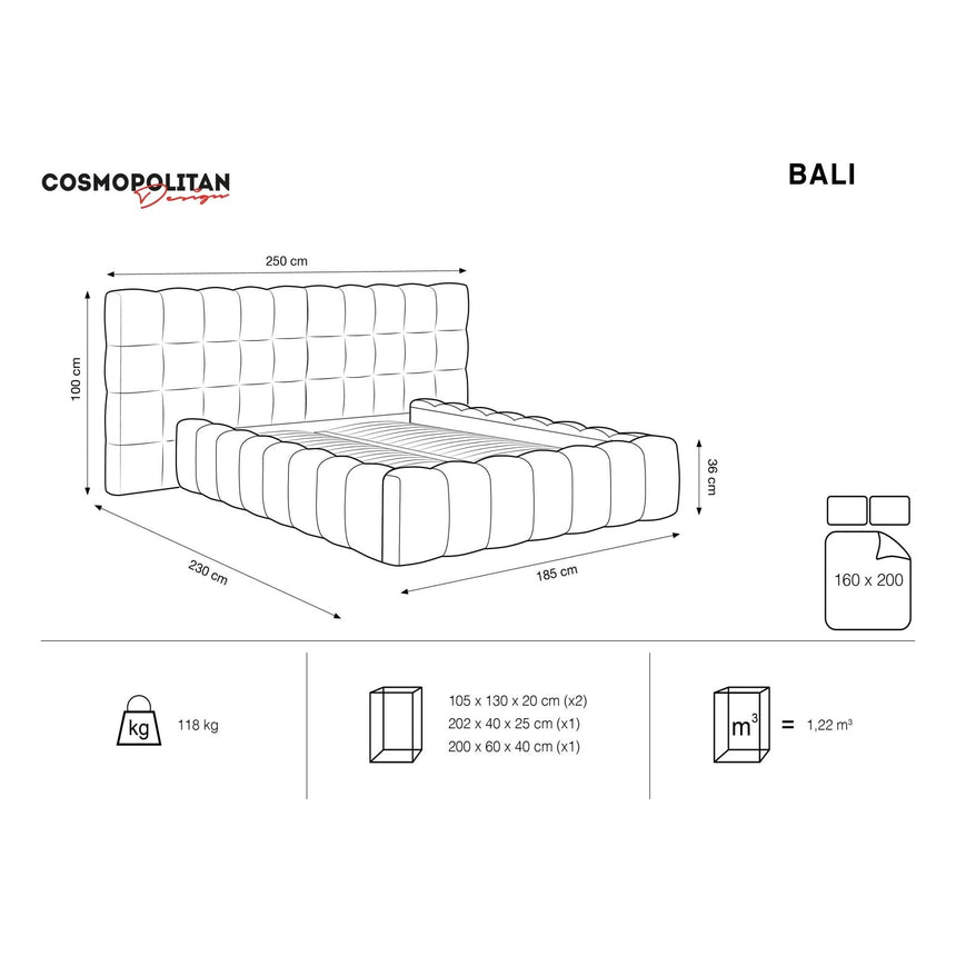 Bali Bett mit Doppelkopfteil und Stauraum, Samtoptik, 160x200 cm von Cosmopolitan Design – Bild 3