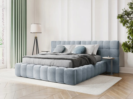 Bali Bett mit Doppelkopfteil und Stauraum, aus Samt (Blu06) in Hellblau, 140x200 cm von Cosmopolitan Design – Bild 2