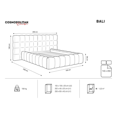 Bali Bett mit Doppelkopfteil und Stauraum, aus Samt (Blu06) in Hellblau, 140x200 cm von Cosmopolitan Design – Bild 3