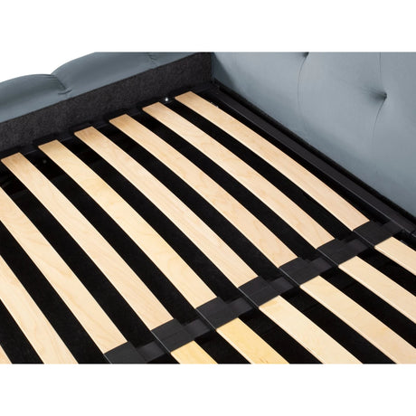 Bali Bett mit Doppelkopfteil und Stauraum, aus Samt (Blu06) in Hellblau, 140x200 cm von Cosmopolitan Design – Bild 8