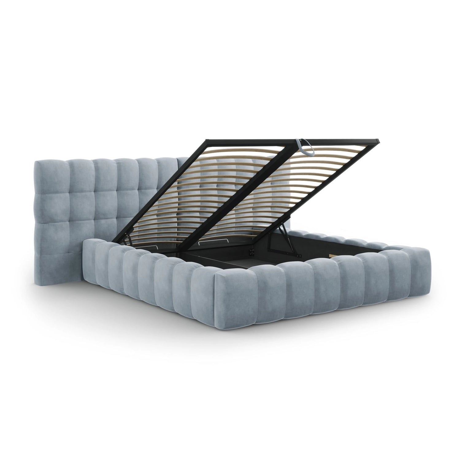 Bali Bett mit Doppelkopfteil und Stauraum, aus Samt (Blu06) in Hellblau, 160x200 cm von Cosmopolitan Design – Bild 6
