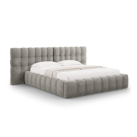 Bali Bett mit Doppelkopfteil und Stauraum, aus Samt (Blu13) in Hellgrau, 140x200 cm von Cosmopolitan Design – Bild 1