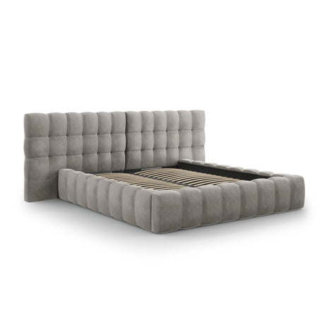 Bali Bett mit Doppelkopfteil und Stauraum, aus Samt (Blu13) in Hellgrau, 140x200 cm von Cosmopolitan Design – Bild 4