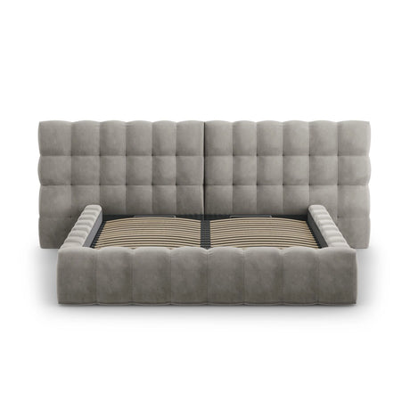 Bali Bett mit Doppelkopfteil und Stauraum, aus Samt (Blu13) in Hellgrau, 140x200 cm von Cosmopolitan Design – Bild 5