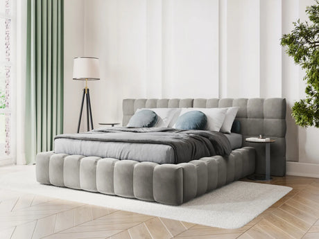 Bali Bett mit Doppelkopfteil und Stauraum, aus Samt (Blu13) in Hellgrau, 180x200 cm von Cosmopolitan Design – Bild 2