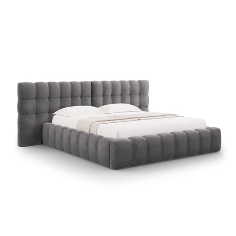 Bali Bett mit Doppelkopfteil und Stauraum, aus Samt (Blu14) in Grau, 140x200 cm von Cosmopolitan Design – Bild 1