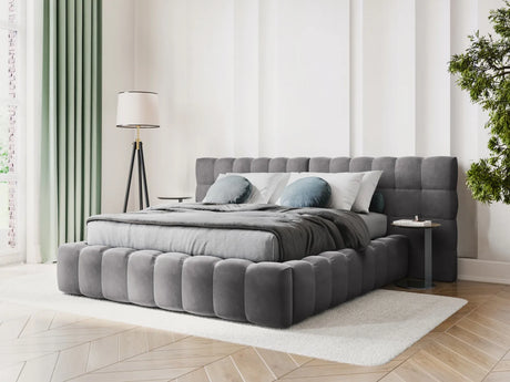 Bali Bett mit Doppelkopfteil und Stauraum, aus Samt (Blu14) in Grau, 140x200 cm von Cosmopolitan Design – Bild 2