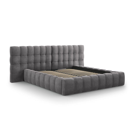 Bali Bett mit Doppelkopfteil und Stauraum, aus Samt (Blu14) in Grau, 140x200 cm von Cosmopolitan Design – Bild 4