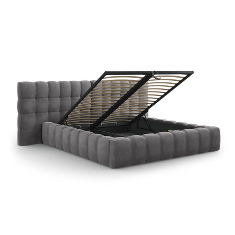 Bali Bett mit Doppelkopfteil und Stauraum, aus Samt (Blu14) in Grau, 160x200 cm von Cosmopolitan Design – Bild 6