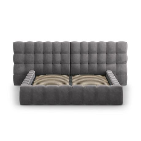 Bali Bett mit Doppelkopfteil und Stauraum, aus Samt (Blu14) in Grau, 180x200 cm von Cosmopolitan Design – Bild 5
