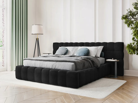 Bali Bett mit Doppelkopfteil und Stauraum, aus Samt (Blu19) in Schwarz, 140x200 cm von Cosmopolitan Design – Bild 2