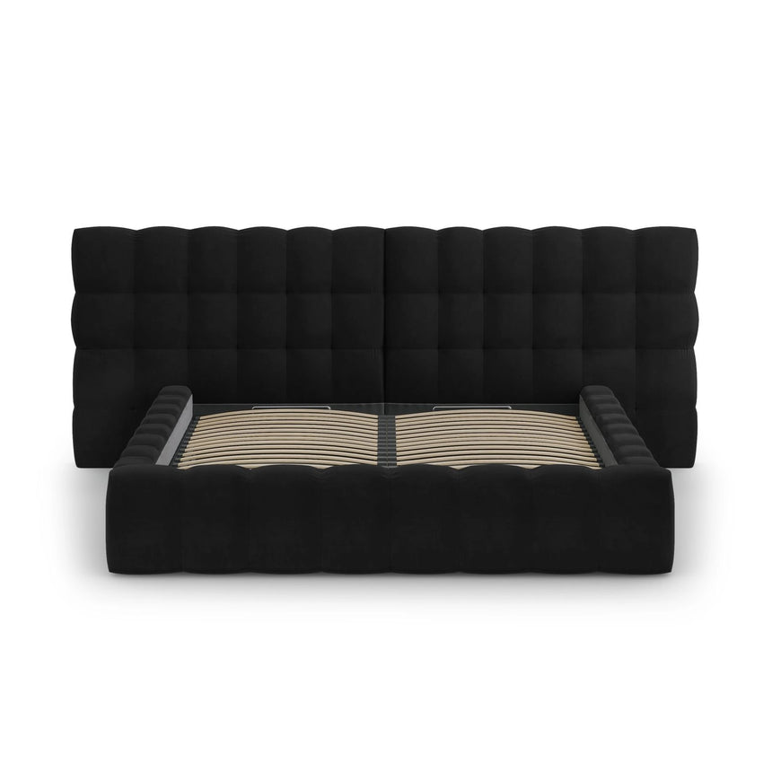 Bali Bett mit Doppelkopfteil und Stauraum, aus Samt (Blu19) in Schwarz, 140x200 cm von Cosmopolitan Design – Bild 5
