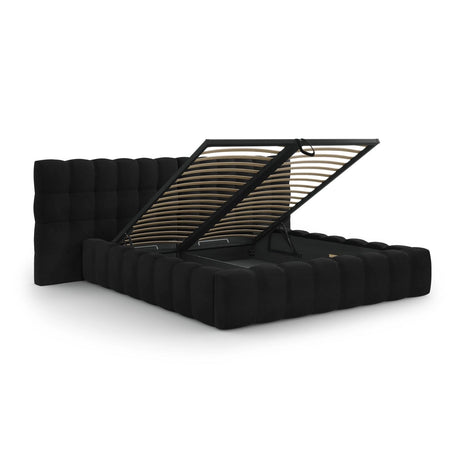 Bali Bett mit Doppelkopfteil und Stauraum, aus Samt (Blu19) in Schwarz, 140x200 cm von Cosmopolitan Design – Bild 6