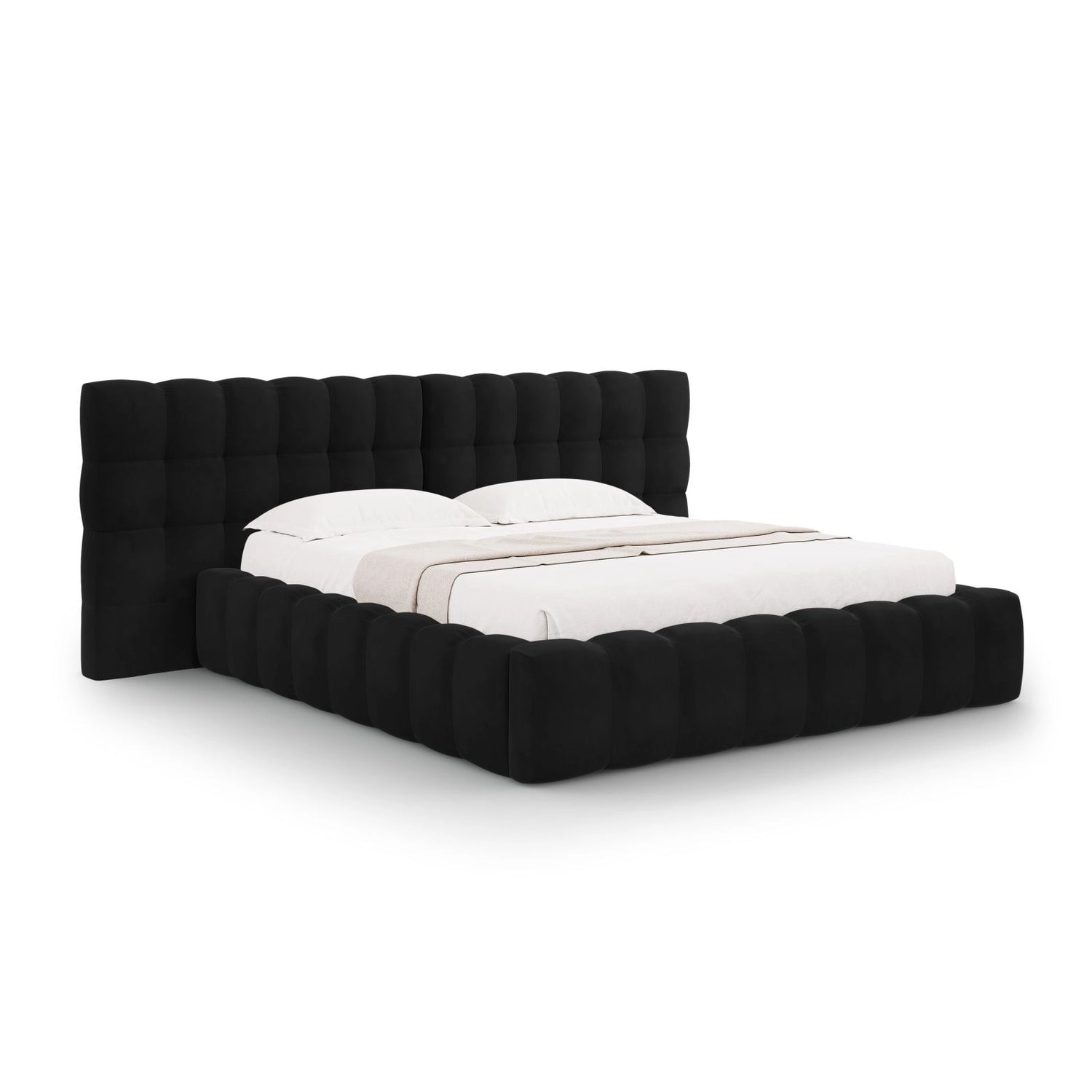 Bali Bett mit Doppelkopfteil und Stauraum, aus Samt (Blu19) in Schwarz, 160x200 cm von Cosmopolitan Design – Bild 1
