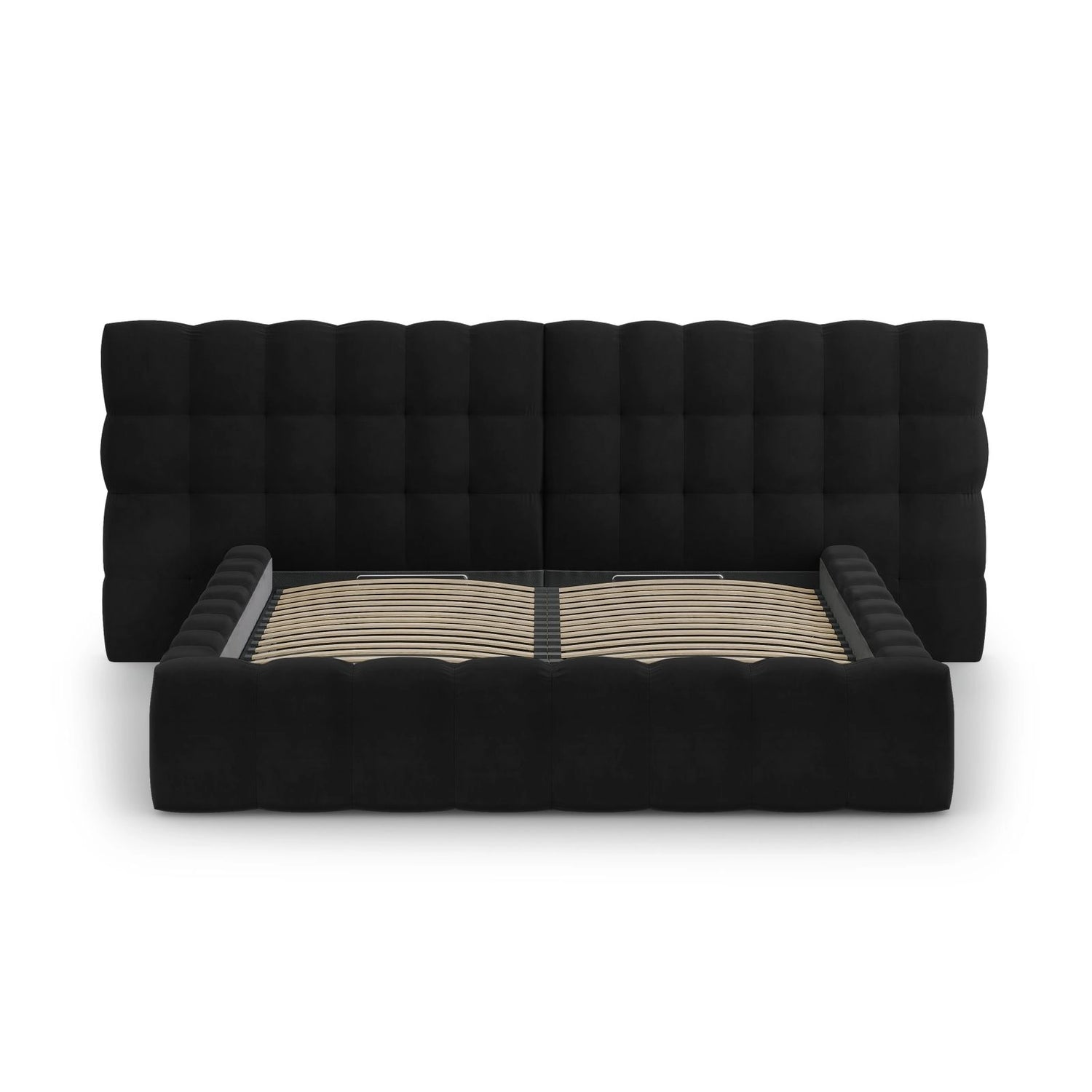 Bali Bett mit Doppelkopfteil und Stauraum, aus Samt (Blu19) in Schwarz, 180x200 cm von Cosmopolitan Design – Bild 5