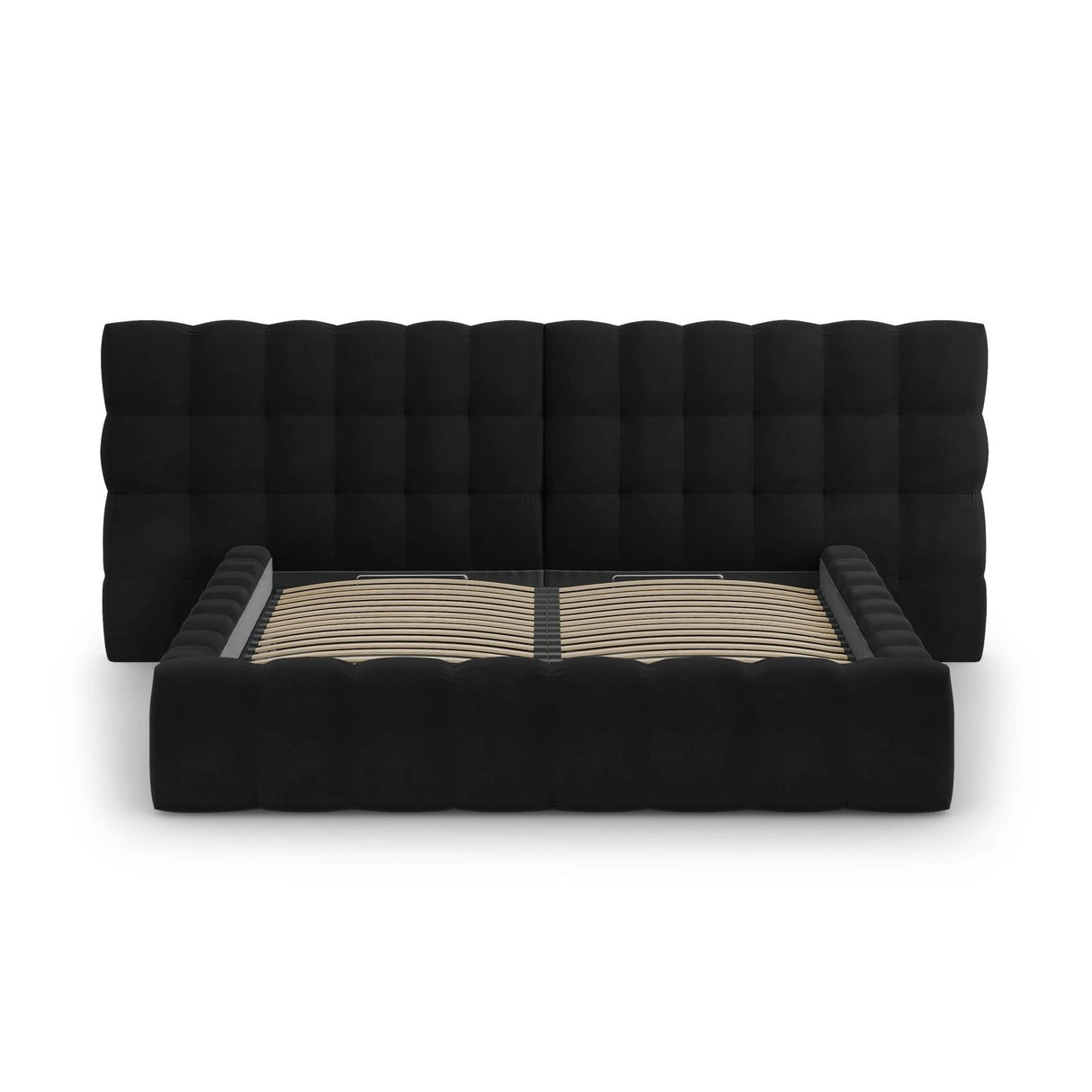 Bali Bett mit Doppelkopfteil und Stauraum, aus Samt (Blu19) in Schwarz, 180x200 cm von Cosmopolitan Design – Bild 5