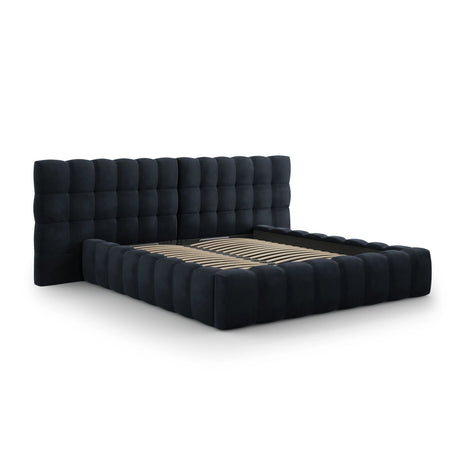 Bali Bett mit Doppelkopfteil und Stauraum, aus Samt (Blu89) in Dunkelblau, 140x200 cm von Cosmopolitan Design – Bild 4