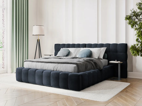 Bali Bett mit Doppelkopfteil und Stauraum, aus Samt (Blu89) in Dunkelblau, 160x200 cm von Cosmopolitan Design – Bild 2