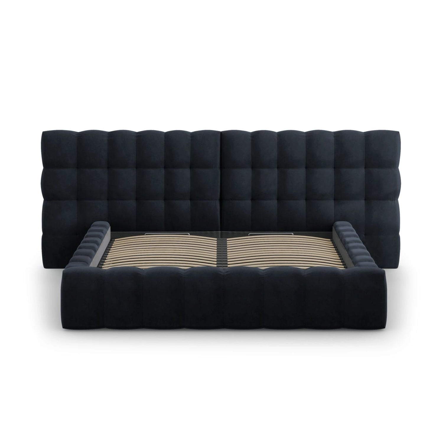 Bali Bett mit Doppelkopfteil und Stauraum, aus Samt (Blu89) in Dunkelblau, 180x200 cm von Cosmopolitan Design – Bild 5