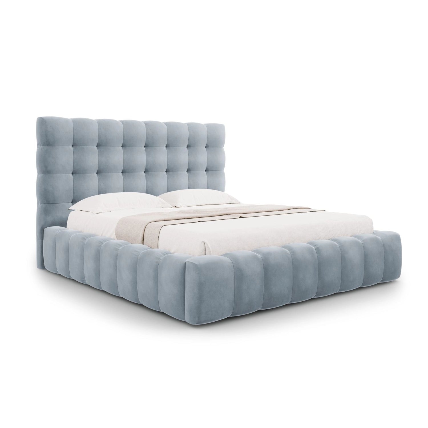 Bali Bett mit Kopfteil und Stauraum, aus Samt (Blu06) in Hellblau, 160x200 cm von Cosmopolitan Design – Bild 1
