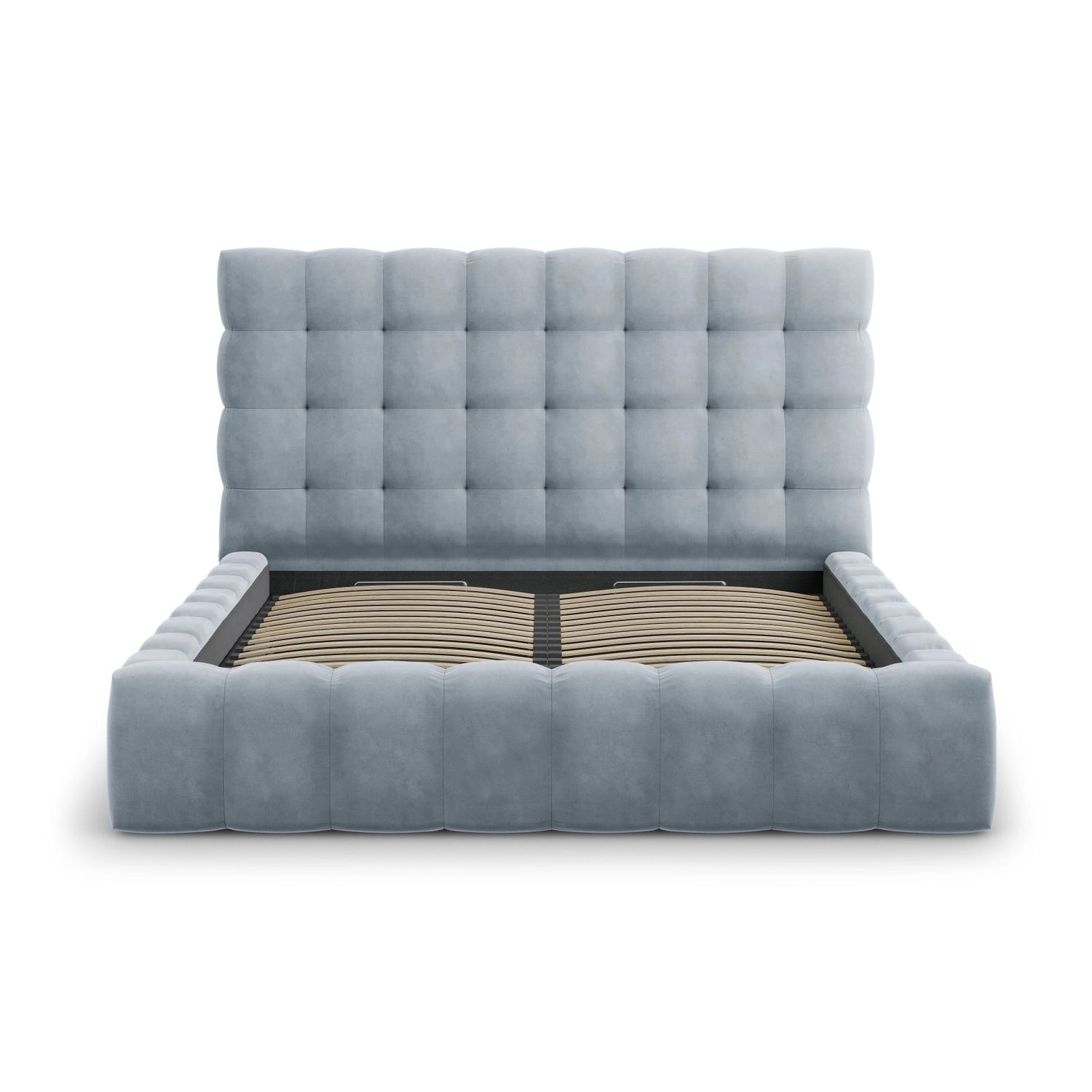 Bali Bett mit Kopfteil und Stauraum, aus Samt (Blu06) in Hellblau, 160x200 cm von Cosmopolitan Design – Bild 5