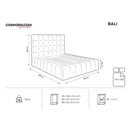 Bali Bett mit Kopfteil und Stauraum, aus Samt (Blu13) in Hellgrau, 140x200 cm von Cosmopolitan Design – Bild 3