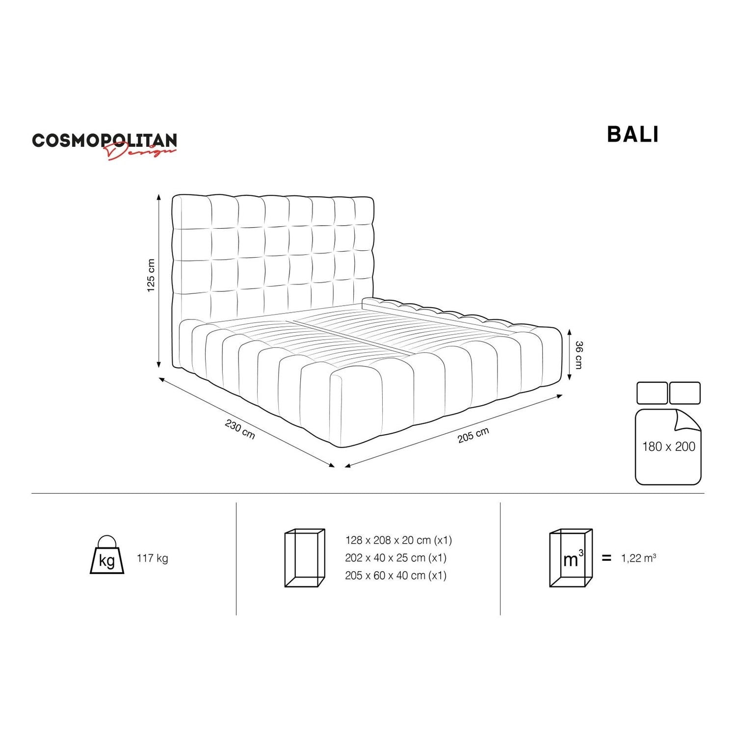 Bali Bett mit Kopfteil und Stauraum, aus Samt (Blu13) in Hellgrau, 180x200 cm von Cosmopolitan Design – Bild 3