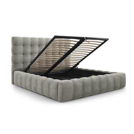 Bali Bett mit Kopfteil und Stauraum, aus Samt (Blu13) in Hellgrau, 180x200 cm von Cosmopolitan Design – Bild 6