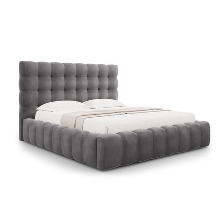 Bali Bett mit Kopfteil und Stauraum, aus Samt (Blu14) in Grau, 180x200 cm von Cosmopolitan Design – Bild 1
