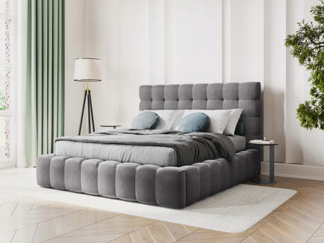 Bali Bett mit Kopfteil und Stauraum, aus Samt (Blu14) in Grau, 180x200 cm von Cosmopolitan Design – Bild 2