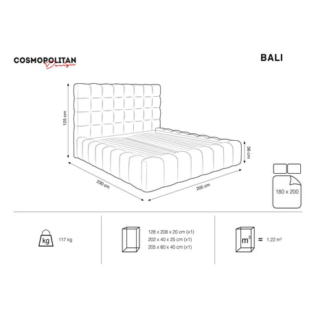 Bali Bett mit Kopfteil und Stauraum, aus Samt (Blu14) in Grau, 180x200 cm von Cosmopolitan Design – Bild 3