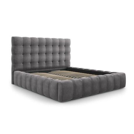 Bali Bett mit Kopfteil und Stauraum, aus Samt (Blu14) in Grau, 180x200 cm von Cosmopolitan Design – Bild 4
