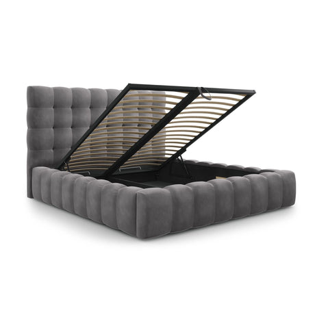 Bali Bett mit Kopfteil und Stauraum, aus Samt (Blu14) in Grau, 180x200 cm von Cosmopolitan Design – Bild 6