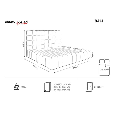 Bali Bett mit Kopfteil und Stauraum, aus Samt (Blu14) in Grau, 200x200 cm von Cosmopolitan Design – Bild 3