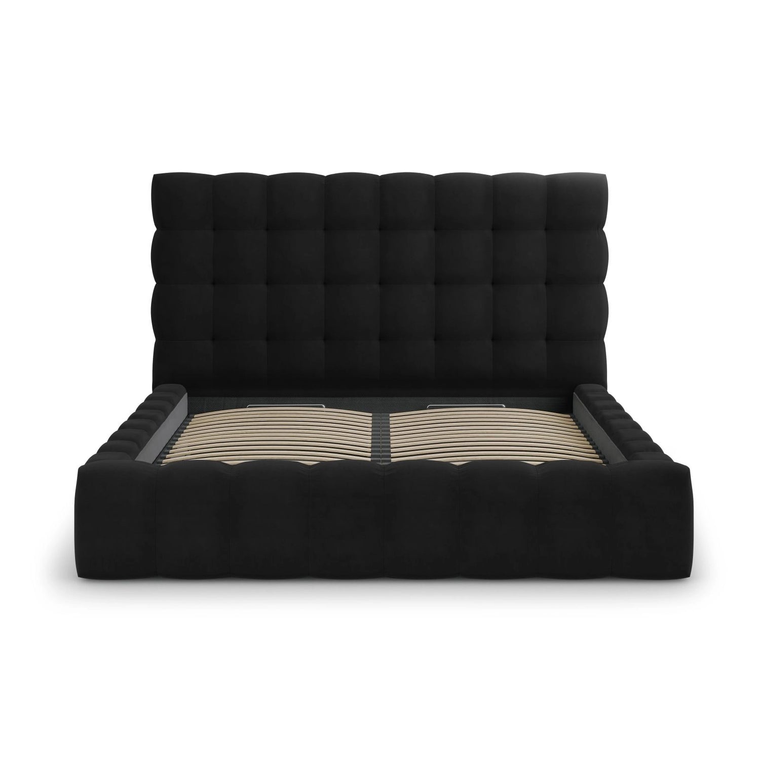 Bali Bett mit Kopfteil und Stauraum, aus Samt (Blu19) in Schwarz, 180x200 cm von Cosmopolitan Design – Bild 5