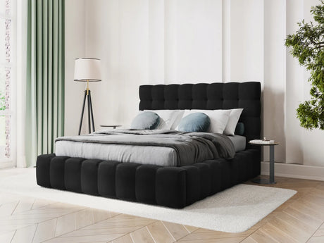 Bali Bett mit Kopfteil und Stauraum, aus Samt (Blu19) in Schwarz, 200x200 cm von Cosmopolitan Design – Bild 2
