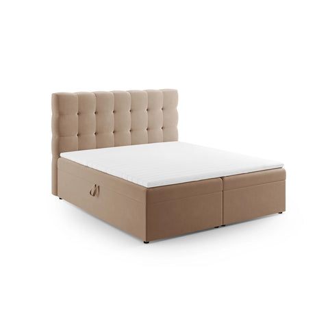 Bali Boxspringbett mit Kopfteil und Stauraum aus Samt in Beige (Bluvel 28), 180x200 cm von Cosmopolitan Design – Bild 1
