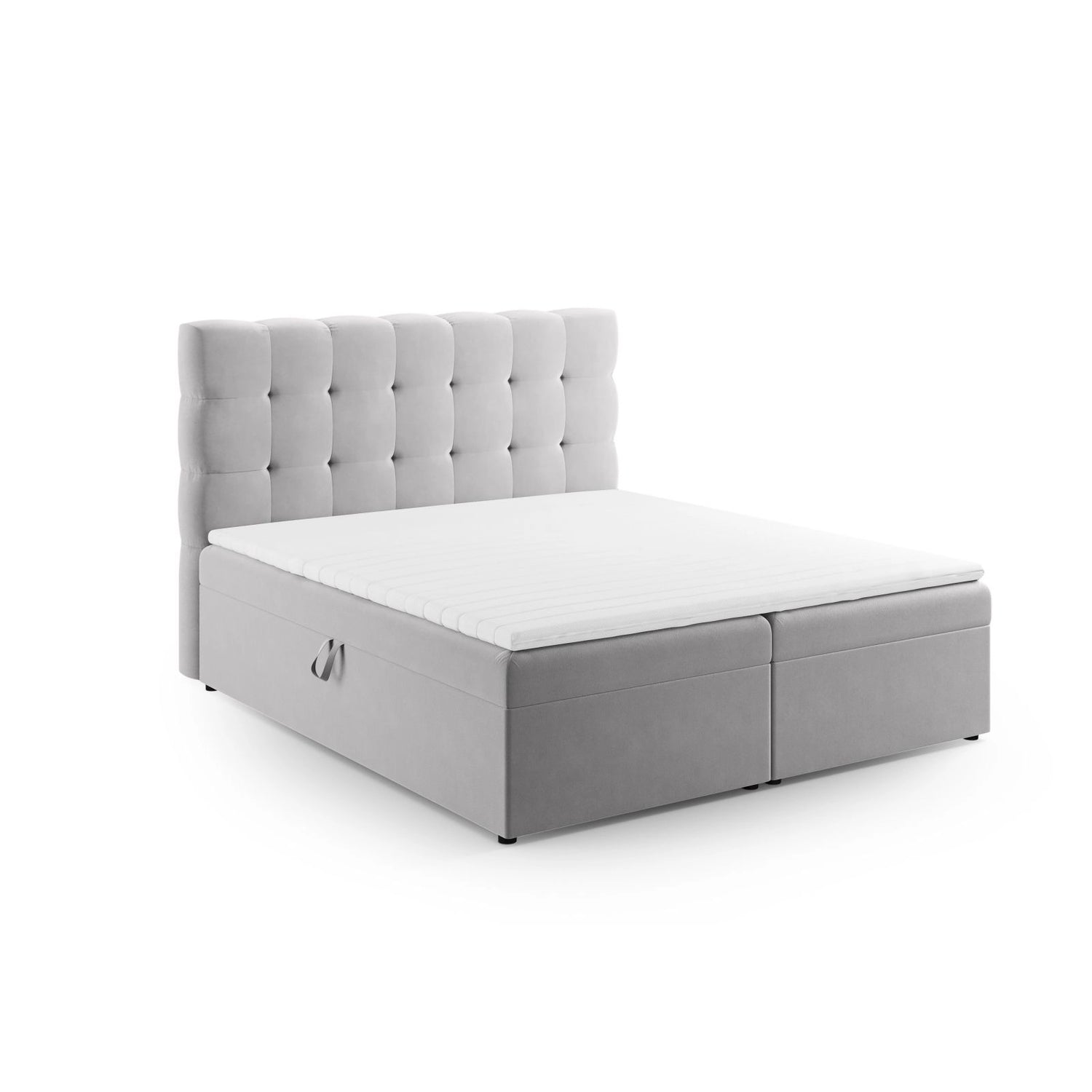Bali Boxspringbett mit Kopfteil und Stauraum aus Samt in Silber (Bluvel 03), 140x200 cm von Cosmopolitan Design – Bild 1